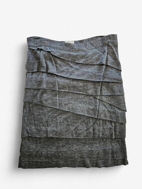 Coquille x Anthropologie Charcoal Grey Wool Blend Tiered Ruffled Pencil Skirt 6